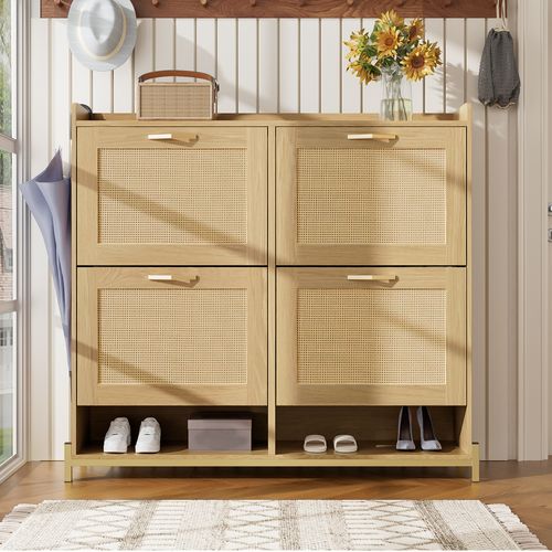 Élégant Meuble à Chaussures En Bois Avec 4 Portes Et Étagère Supérieure