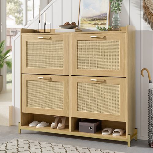 Élégant Meuble à Chaussures En Bois Avec 4 Portes Et Étagère Supérieure