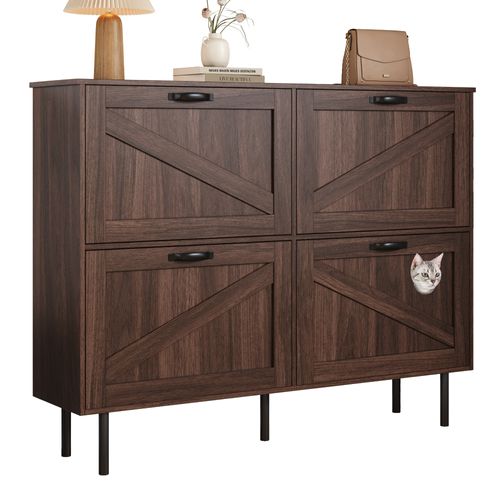 Meuble à Chaussures Étroit Avec 3 Abattants Et Espace Pour Animaux