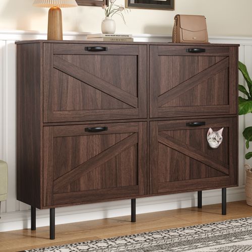 Meuble à Chaussures Étroit Avec 3 Abattants Et Espace Pour Animaux