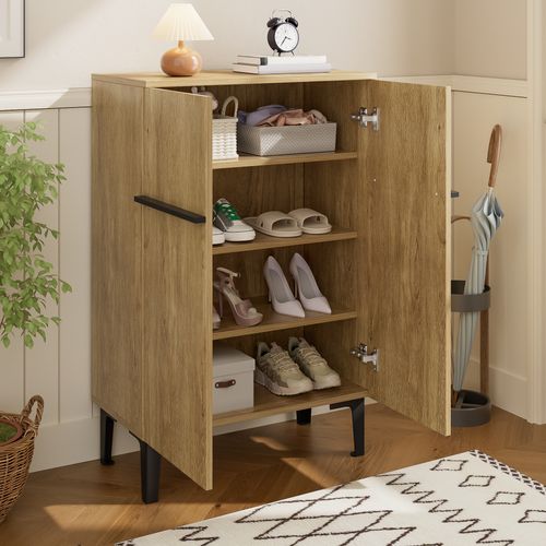 Meuble à Chaussures Moderne Double Portes Avec Étagères Réglables 95×60×34,5 cm