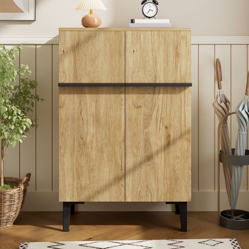 Meuble à Chaussures Moderne Double Portes Avec Étagères Réglables 95×60×34,5 cm