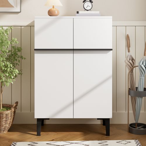 Meuble à Chaussures Moderne Double Portes Avec Étagères Réglables 95×60×34,5 cm, Blanc