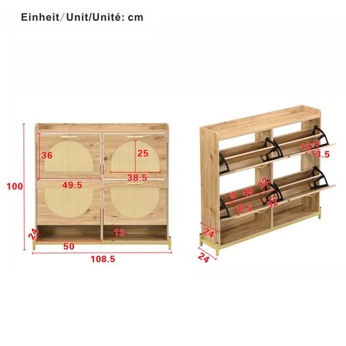 Meuble à Chaussures Élégant En Bois Avec 4 Portes Et Étagère 108,5×24×100 cm