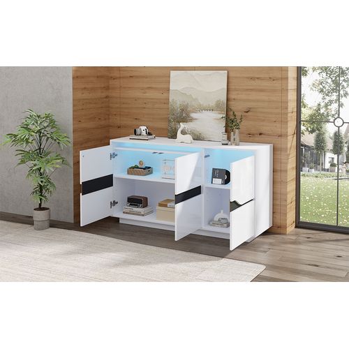 Buffet 140×40×70 cm Bois Et Noir Avec 3 Portes Et Étagères Réglables