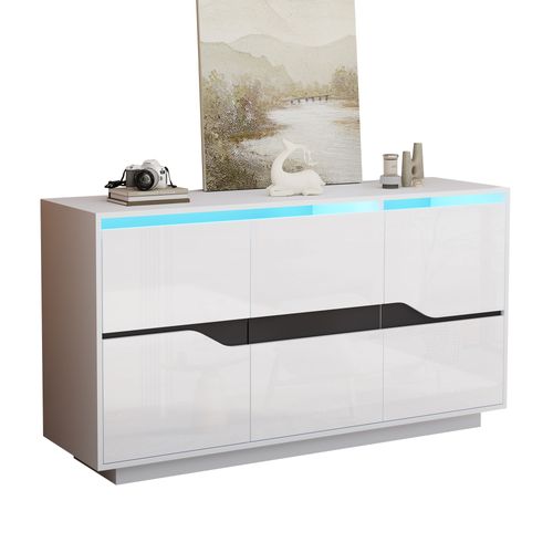 Buffet 140×40×70 cm Bois Et Noir Avec 3 Portes Et Étagères Réglables