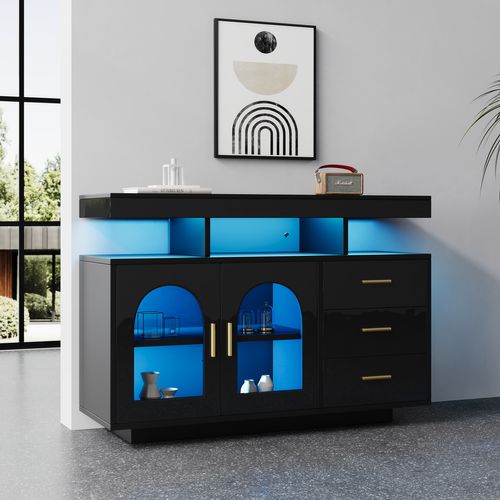 Buffet LED 120 Cm Avec Rangements Et Lumière Rgb Pour Salon Et Cuisine, Blanc