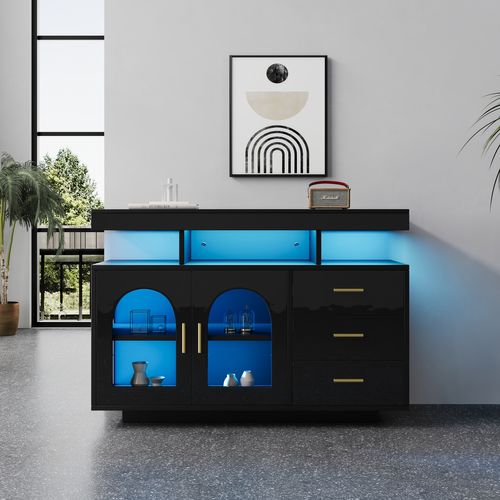 Buffet LED 120 Cm Avec Rangements Et Lumière Rgb Pour Salon Et Cuisine, Blanc