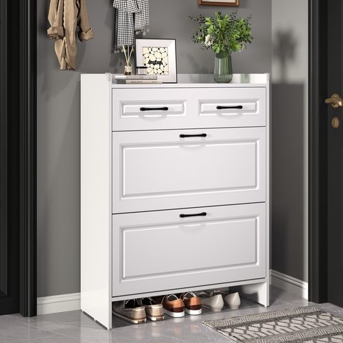 Armoire à Chaussures 80 Cm Blanche Avec 4 Compartiments Et 1 Tiroir