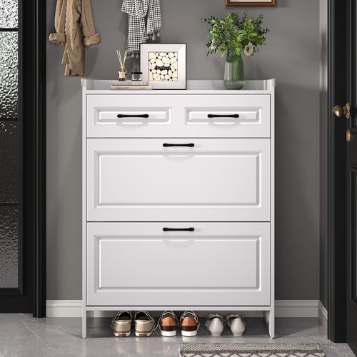 Armoire à Chaussures 80 Cm Blanche Avec 4 Compartiments Et 1 Tiroir