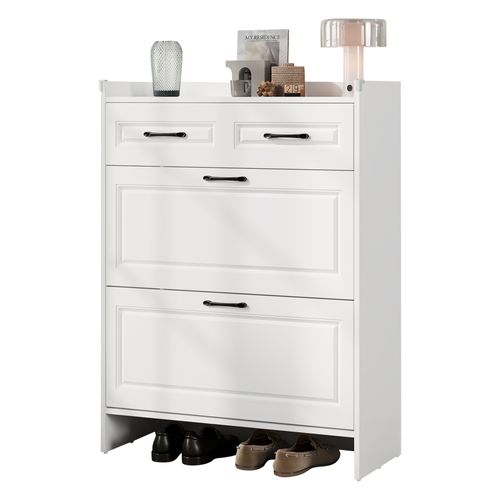 Armoire à Chaussures 80 Cm Blanche Avec 4 Compartiments Et 1 Tiroir