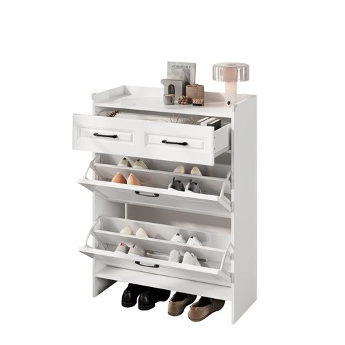 Armoire à Chaussures 80 Cm Blanche Avec 4 Compartiments Et 1 Tiroir