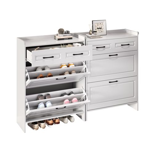 Armoire à Chaussures 80 Cm Blanche Avec 4 Compartiments Et 1 Tiroir, Lot De 2