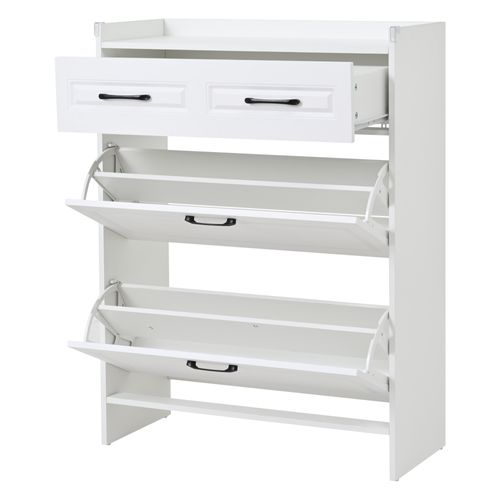 Armoire à Chaussures 80 Cm Blanche Avec 4 Compartiments Et 1 Tiroir, Lot De 2