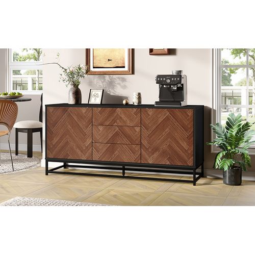 Buffet 145 Cm Bois Et Métal Avec Tiroirs Et Portes