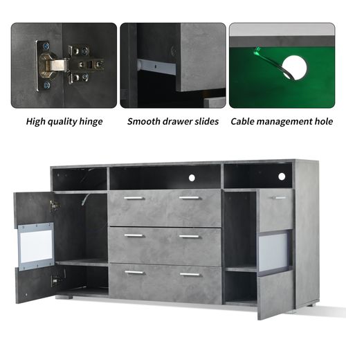 Buffet Moderne Gris 140 Cm Avec LED Et Portes En Acrylique