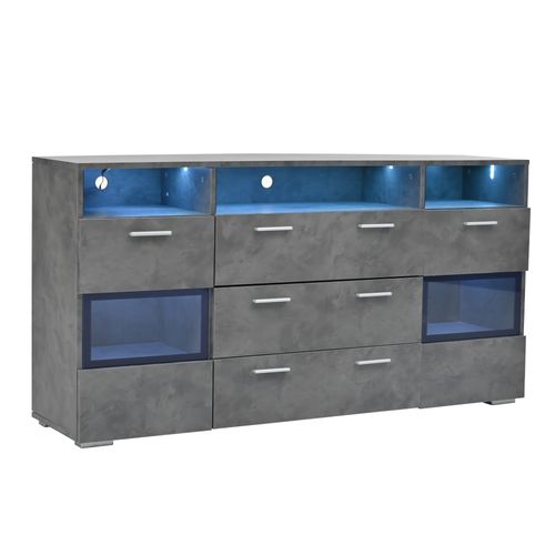 Buffet Moderne Gris 140 Cm Avec LED Et Portes En Acrylique