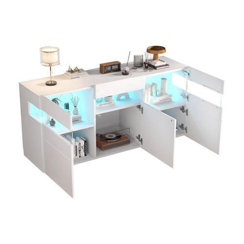 Buffet Blanc Laqué 140 Cm Avec LED Et Portes Acryliques