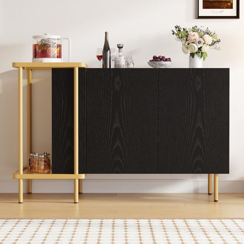 Buffet Moderne Noir 2 Portes Avec Niches Ouvertes Et Pieds Métalliques 120×40×77,5 Cm