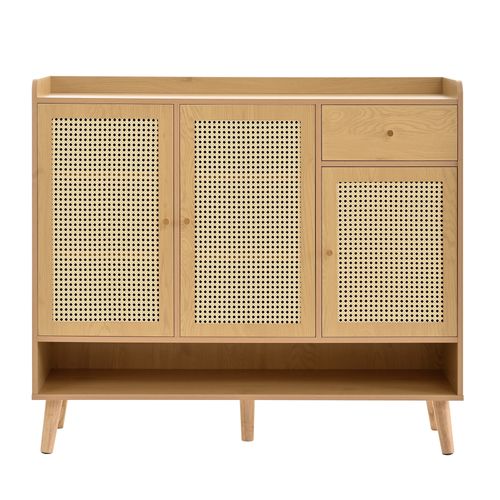 Meuble à Chaussures En Rotin Naturel 3 Portes, 1 Tiroir Et 5 Étagères 120×35×106 Cm