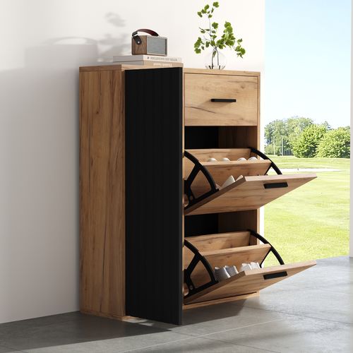 Meuble à Chaussures Moderne 1 Tiroir, 2 Compartiments Pivotants Et 1 Porte 80×24×95,5 Cm