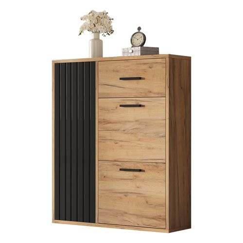 Meuble à Chaussures Moderne 1 Tiroir, 2 Compartiments Pivotants Et 1 Porte 80×24×95,5 Cm