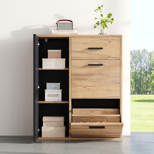 Meuble à Chaussures Moderne 1 Tiroir, 2 Compartiments Pivotants Et 1 Porte 80×24×95,5 Cm