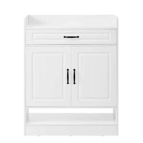 Meuble à Chaussures Moderne Blanc Avec Tiroir, 2 Portes Et Étagères Réglables 75×36×95,5 Cm