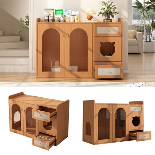 Meuble Multifonction 5-en-1 Pour Chat Avec Espace Litière Et Rangement