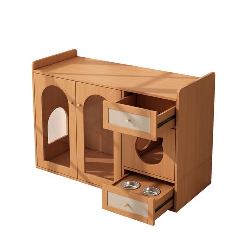 Meuble Multifonction 5-en-1 Pour Chat Avec Espace Litière Et Rangement