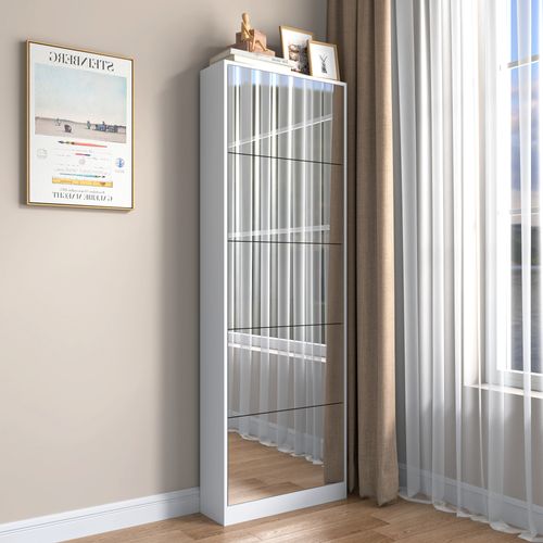 Meuble à Chaussures Moderne Avec Miroir Pleine Longueur Et 5 Tiroirs