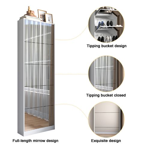 Meuble à Chaussures Moderne Avec Miroir Pleine Longueur Et 5 Tiroirs