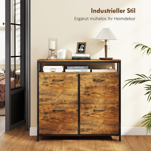 Meuble à Chaussures 4 Tiroirs Rabattables, Design Industriel, Métal Et Bois