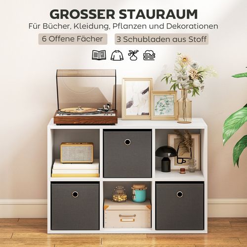 Étagère Modulable 6 Cases Avec 3 Tiroirs En Tissu, Rangement Polyvalent