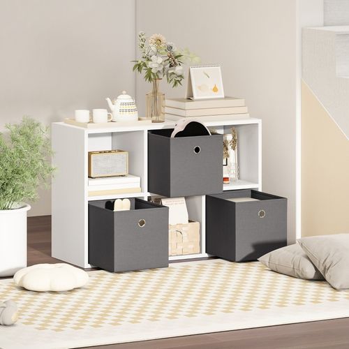 Étagère Modulable 6 Cases Avec 3 Tiroirs En Tissu, Rangement Polyvalent