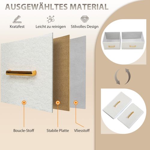 Commode 8 Tiroirs En Tissu Crème Avec Prise Intégrée, Cadre Acier, Pour Intérieur