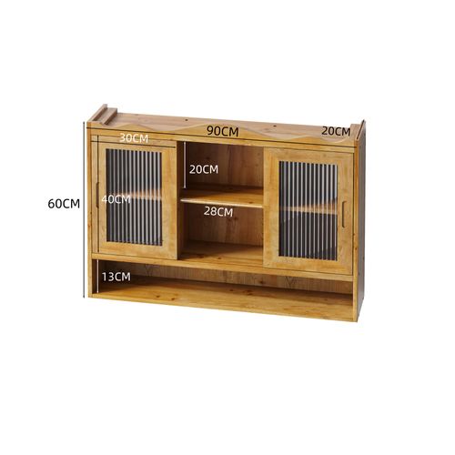 Meuble Mural Rétro 90cm à 2 Portes Coulissantes Avec 3 Étagères De Rangement