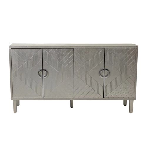 Buffet 152cm 4 Portes Mdf Avec Pieds En Pin, Style Moderne Et Fonctionnel, Champagne