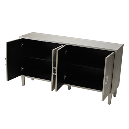 Buffet 152cm 4 Portes Mdf Avec Pieds En Pin, Style Moderne Et Fonctionnel, Champagne