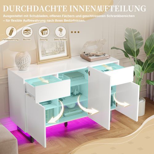 Buffet Moderne 120 Cm Avec Rangement, Portes Et Tiroirs – Blanc et Noir