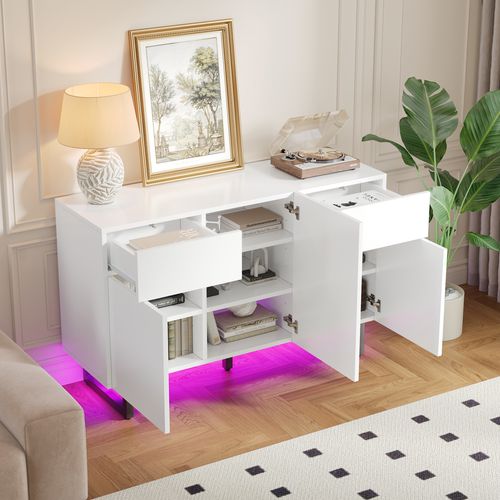 Buffet Moderne 120 Cm Avec Rangement, Portes Et Tiroirs – Blanc et Noir