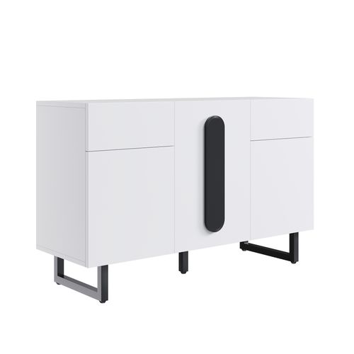 Buffet Moderne 120 Cm Avec Rangement, Portes Et Tiroirs – Blanc et Noir