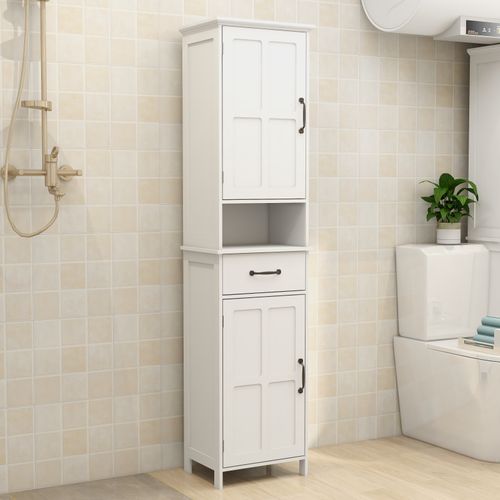 Meuble Haut Étroit 2 Portes, Rangement Polyvalent Pour Salle De Bain Ou Entrée