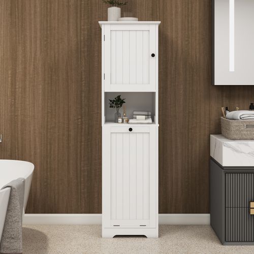 Colonne, Meuble à Linge Basculant Avec 1 Compartiment Et 1 Porte, Blanc