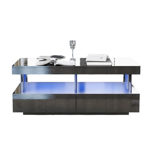 Table Basse Moderne Brillante Avec LED, Plateau Lisse Et Résistant, 100x60x49,5 Cm