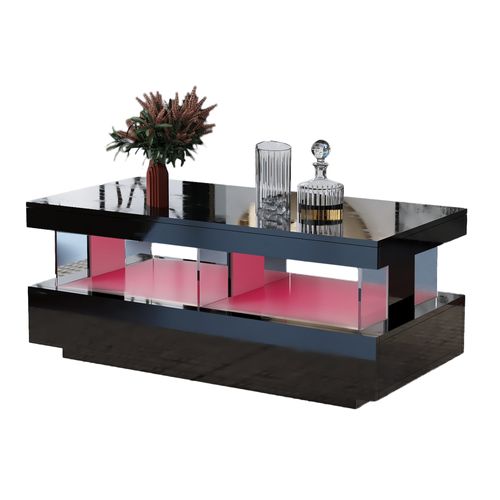 Table Basse Moderne Brillante Avec LED, Plateau Lisse Et Résistant, 100x60x49,5 Cm