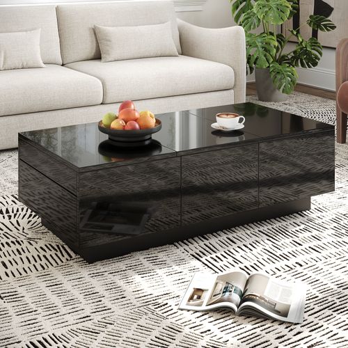 Table Basse Moderne Noire à Tiroirs Et Compartiments Coulissants – Design Élégant Et Pratique