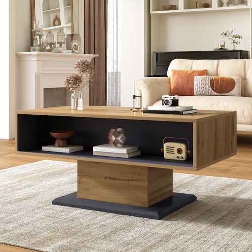 Table Basse Moderne Avec Double Rangement, Grand Compartiment Et Intérieur Pratique