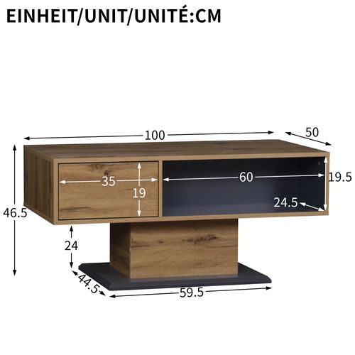 Table Basse Moderne Avec Double Rangement, Grand Compartiment Et Intérieur Pratique