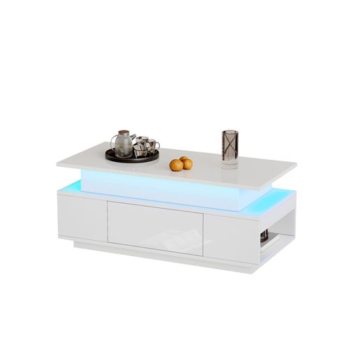 Table Basse 96x45x40 Cm LED Avec Plateau Réglable Et Rangement